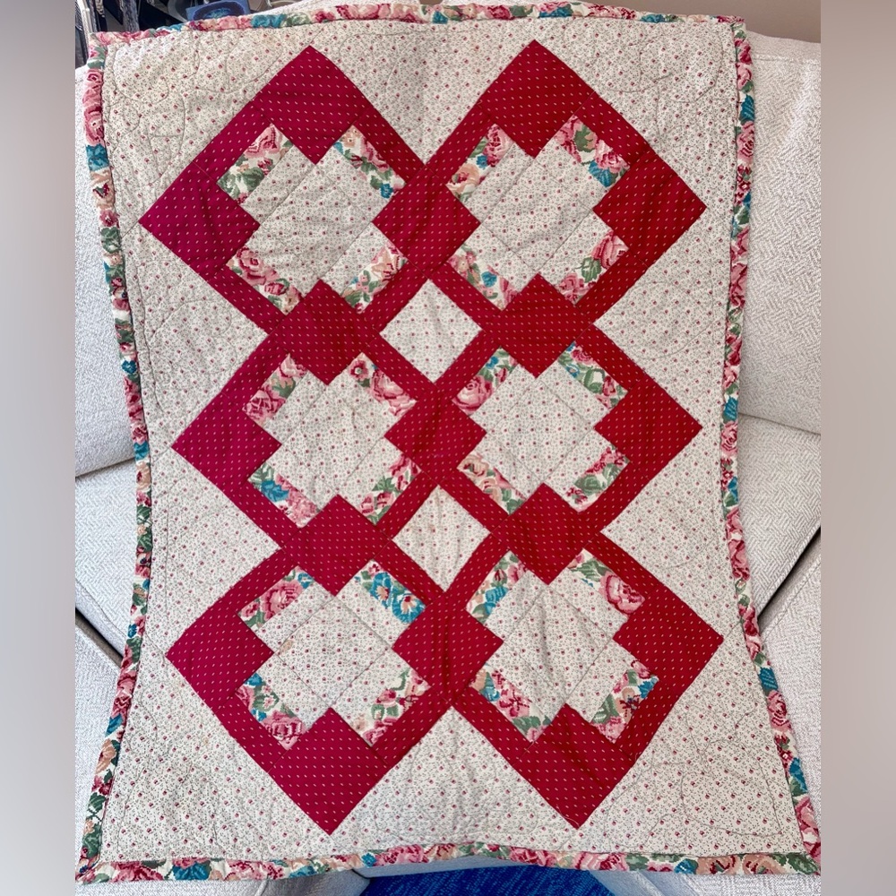 Handmade Red and Cream Patchwork Quilt❣️